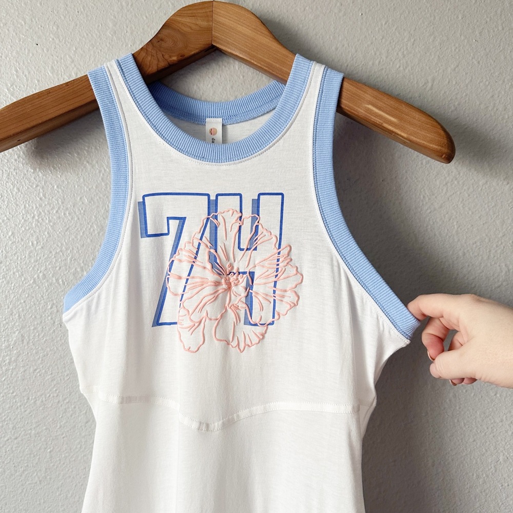 Daily Practice Anthro Varsity Sleeveless Tank Dress White Tiered Ruffle Size XS - Picture 3 of 10